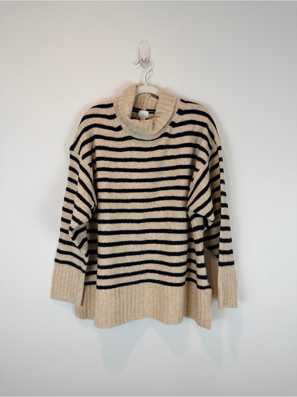 NWT a new day Tan and Black Striped Cowl Super Soft Neck Sweater Size Large